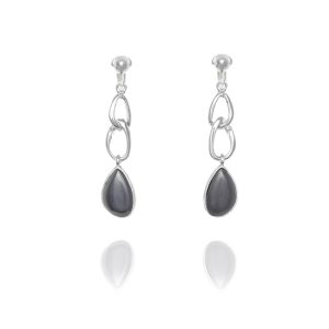 ERCL-ELS-41 Elements Silver Hematite Teardrop Chain Drop Clip On Earrings