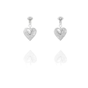 ERCL-ELS-42 Elements Silver Double Heart Drop Clip On Earrings