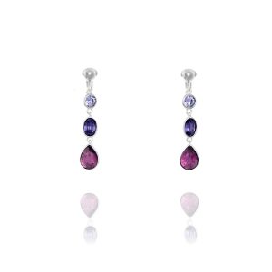 ERCL-ELS-5 Elements Silver Swarovski Triple Drop Clip On Earrings - Violet