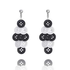 Button Cascade Clip On Earrings - Black & White from www.make-me-beautiful.co.uk