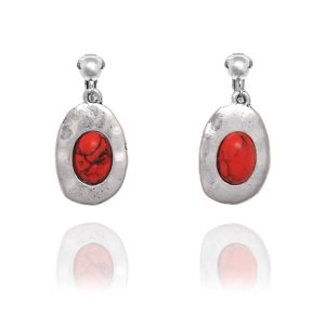 Look East Double Oval Clip On Earrings - Red