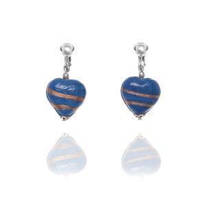 Look East Caramel Heart Clip On Earrings - Blue