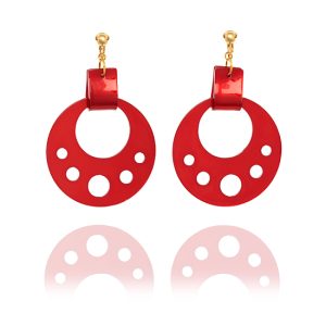 Look East Large Red Hoop Clip On Earrings