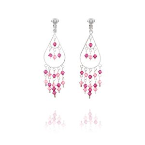 Look East Pink and White Bead Chandelier Clip Earrings