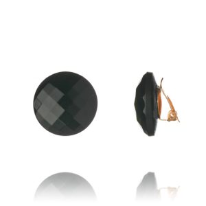 Black Faceted Button Clip On Earrings - 2cm