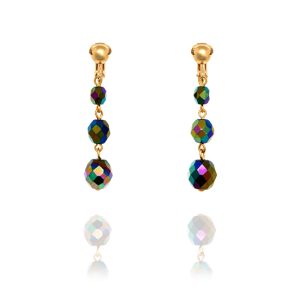 Big Irridescent Midnight Blue AB Bead Clip On Earrings