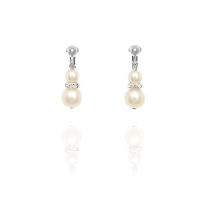 Pearl Bead Drop Clip On Earrings - Silver