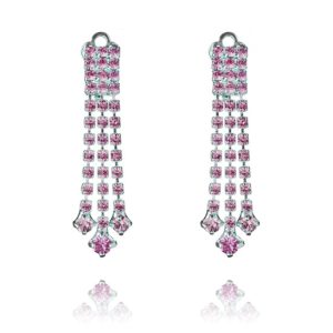 ERCL-MD-78 Diamonte Cascade Clip On Earrings - Pink/Silver
