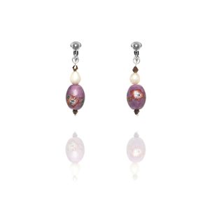 Oriental Double Bead Drop Clip On Earrings – Purple