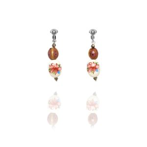 Oriental Double Bead Drop Clip On Earrings - White