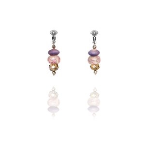 Triple Bead Purple and Pink Drop Clip On Earrings