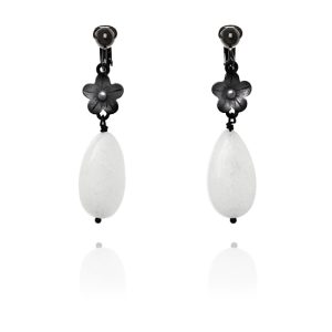 ERCL-MJ-64 Flower and Teardrop Clip On Earrings - Black and White