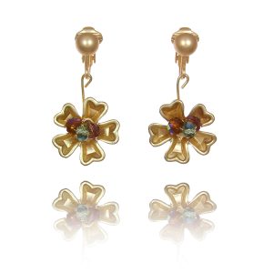 ERCL-MJ-76 Crystal and Gold Flower Clip Earrings