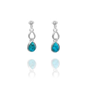 ERCL-MTE3642T Miryoku 925 Sterling Silver Twin Teardrop Turquoise Clip Earrings