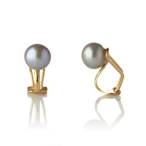 ERCL-PO-6 Genuine Pearl Clip On Earrings Shimmering Grey/Gold