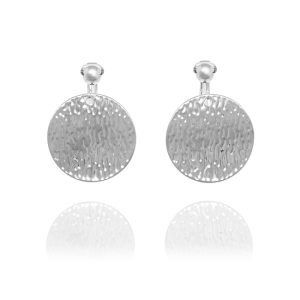 Rodney Holman Silver Circular Disc Clip On Earrings