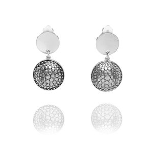 Rodney Holman Embossed Disc Clip On Earrings - Silver