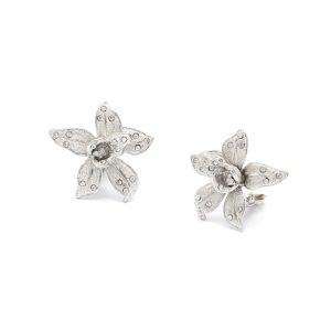 Rodney Holman Silver Diamante Lily Clip On Earrings