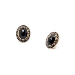 Rodney Holman Black Oval Clip On Earrings - Gold Finish