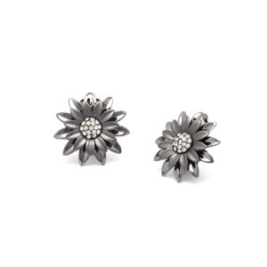 Rodney Holman Double Layer Flower Clip On Earrings - Gunmetal