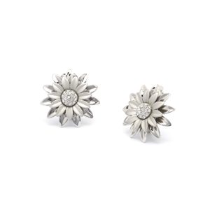 Rodney Holman Double Layer Flower Clip On Earrings - Silver