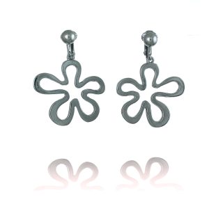 ERCL-RH-195 Rodney Holman Gunmetal Flower Drop Clip On Earrings