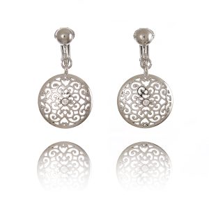 ERCL-RH-199 Rodney Holman Filagree Disc Clip On Earrings - Silver