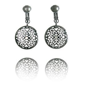 ERCL-RH-200 Rodney Holman Filagree Disc Clip On Earrings - Gunmetal
