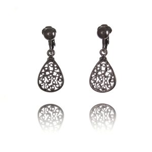 ERCL-RH-201 Rodney Holman Filagree Teardrop Clip On Earrings - Gunmetal