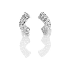 ERCL-RH-218 Rodney Holman Crystal Curve Clip On Earrings - Rhodium