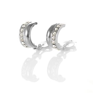 ERCL-RH-220 Rodney Holman Bejewelled Half Hoop Clip Earrings - Rhodium