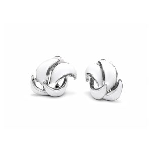 ERCL-RH-36 Rodney Holman Rhodium Plated Petal Clip On Earrings - White on Silver