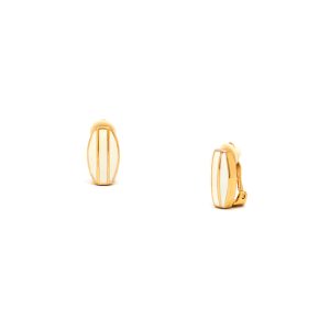 Rodney Holman Button Clip On Earrings - White Enamel on Gold