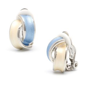 ERCL-RH-86 Rodney Holman Rhodium Bow Clip On Earrings -Blue and Ivory
