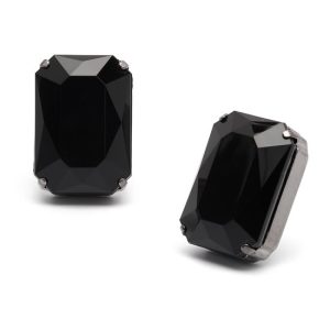 ERCL-RH-89 Rodney Holman Rectangular Crystal Clip On Earrings - Black