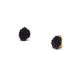 Faux Vintage Black Torsade Clip On Earrings