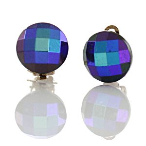 ERCL-SS-81 Blue Faceted Button Clip On Earrings