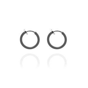 Unisex 1.3cm Gunmetal Hoop Clip On Earrings