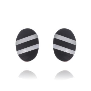 Mother of Pearl Striped Wood Button Clip On Earrings