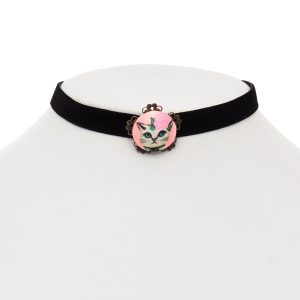 Rosy Cat Button Choker Necklace