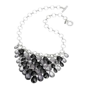 N-FIOR-31 Fiorelli Black Crystal Drop Waterfall Necklace