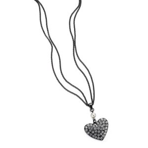 N-FIOR-89 Fiorelli Black Double Strand Heart Necklace