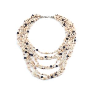 Look East Cream and Purple Multi Layer Beaded Necklace