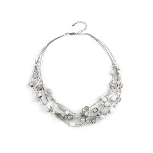 Look East Multi Layer White & Clear Beaded Necklace