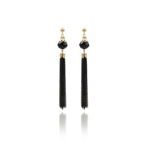 Decadent Black and Gold Tassel Clip On Earrings