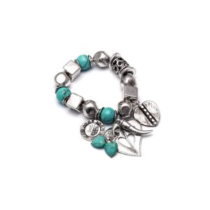 Look East Imitation Turquoise and Aged Silver Charm Bracelet