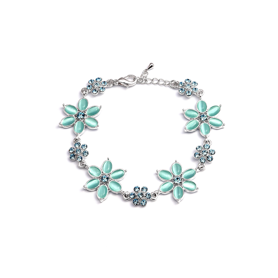 Rodney Holman bracelet - Make Me Beautiful - the clip on earrings specialists Rodney Holman Diamante and Flower Bracelet - Baby Blue