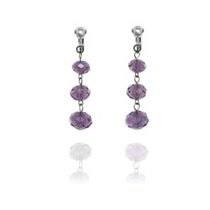 ERCL-AMB-158 Accessories Triple Faceted Bead Drop Clip On Earrings - Purple