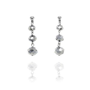 ERCL-AMB-160 Accessories Triple Faceted Bead Drop Clip On Earrings - Silver