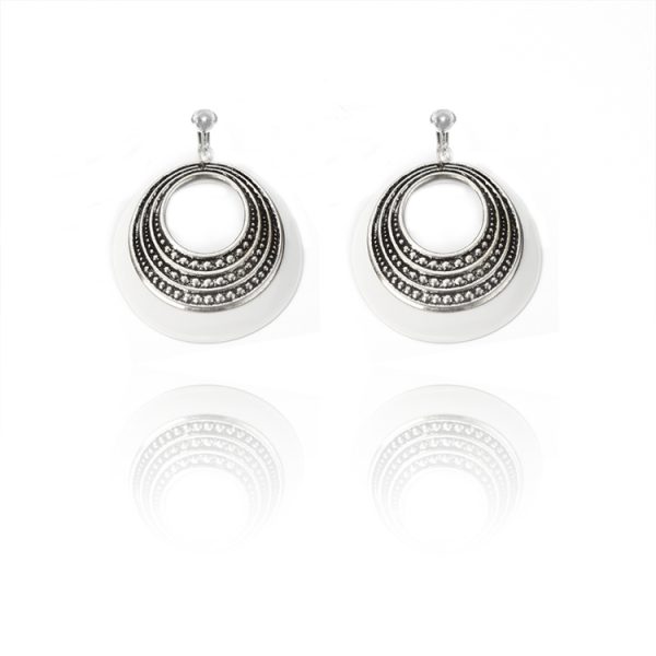 ERCL-AMB-189 Accessories Summer White Hoop Clip On Earrings
